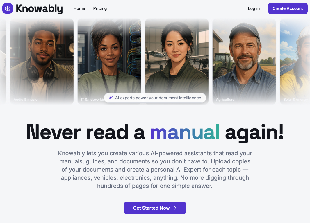 Knowably homepage: never read a manual again